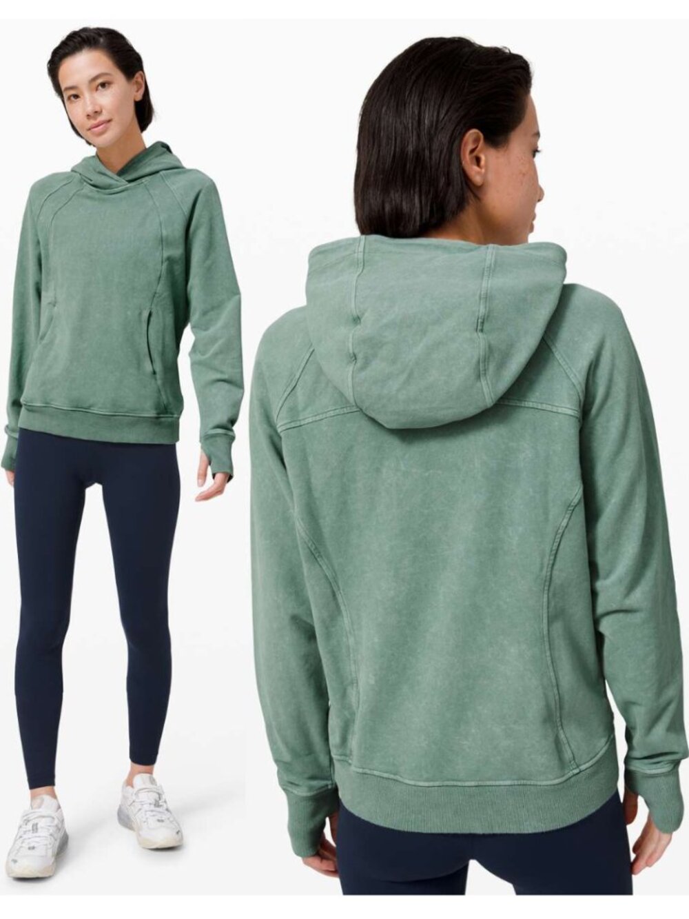 Lululemon Washed Green Cotton Terry Scuba Pullover